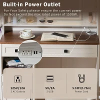 Farmhouse Makeup Vanity with LED Mirror and Outlet, Chic Dressing Table with Drawers and Stool, 37.5'' L x 15.5" W x 56" H, White+Walnut(m-6)