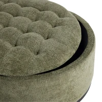 Elegant Round Storage Ottoman with Tufted Chenille and Removable Lid, Versatile Coffee Table for Living Room, 28'' L x 28" W x 16.5" H, Green(m-5)