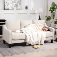 HOMCOM 3 Seater Sofa, Modern Couch with Pocket Spring, Linen Upholstered, Thick Padded, Beige(m-8)
