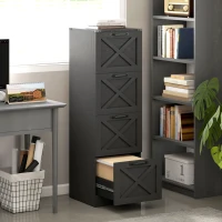 HOMCOM Vertical Storage Drawers Farmhouse X Pattern Printer Stand Fits Letter Files 4 Drawers Black(m-2)