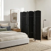 HOMCOM Room Divider 6 Panel, 6FT Tall Folding Privacy Screen, Freestanding Hand-Woven Partition for Room Separation with 360° Hinges, Paper Rope Diamond Weave, Black(m-10)