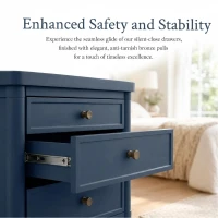 Modern Farmhouse Nightstand Set of 2 with 3 Storage Drawers, Wooden Bedside End Tables with Tapered Legs, 23.5'' L x 15.5'' W x 24.5'' H, Blue(m-4)