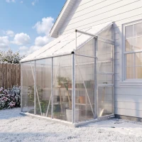 Outsunny 6' x 4' Aluminum Lean-to Greenhouse Polycarbonate Walk-in Garden Greenhouse with Adjustable Roof Vent, Rain Gutter and Sliding Door for Winter, Clear(m-8)