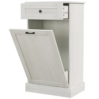 HOMCOM Kitchen Tilt Out Trash Bin Cabinet Free Standing Storage Cabinet with Drawer, Light Gray(m-1)