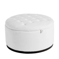 Elegant Round Storage Ottoman with Tufted Chenille and Removable Lid, Versatile Coffee Table for Living Room, 28'' L x 28" W x 16.5" H, White(m-2)