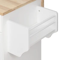 Vintage Kitchen Island with Trash Storage and Organizers, Versatile Rolling Cart with Power Outlet and Spice Rack, 59'' L x 29.5" W x 35.5" H, White(m-13)