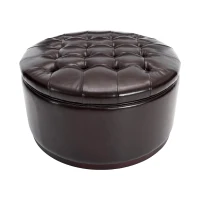 Elegant Round Storage Ottoman with Tufted Chenille and Removable Lid, Versatile Coffee Table for Living Room, 28'' L x 28" W x 16.5" H, Dark Brown(m-10)