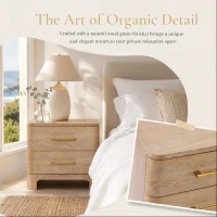 Modern Nightstand with 2 Drawers, Rounded Corners and Gold Handles, Versatile Storage Cabinet for Bedroom, 23.5'' L x 15.5" W x 22.5" H, Natural(m-5)