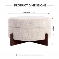Chic Round Ottoman with Storage and Tufted Upholstery, Versatile Coffee Table for Living Room and Bedroom, 32'' L x 32" W x 17.5" H, Almond(m-3)