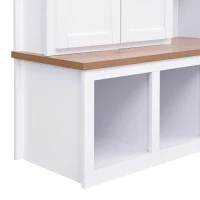Rustic 4-in-1 Hall Tree Coat Rack with 4 Cabinets and 6 Sturdy Hooks, Shoe Storage Bench Unit for Mudroom, 63'' L x 15.5'' W x 76.5'' H, White(m-12)
