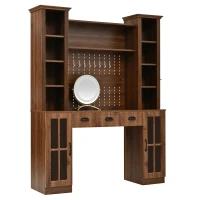 Farmhouse Makeup Vanity with LED Mirror and Power Outlet, Chic Dressing Desk with Jewelry Organizer, 54.5'' L x 15.5" W x 70" H, Walnut(m-14)