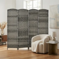 HOMCOM Folding Room Divider Screen 4 Panel 6' Tall Privacy Screen Freestanding Wood Partition for Home Office, Mixed Gray(m-7)