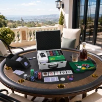 Soozier Poker Chip Set with Aluminum Case, Card Shuffler, 300 Chips, 2 Decks of Cards, Dealer Button for Texas Holdem Blackjack(m-9)