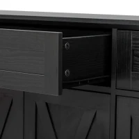 Farmhouse Buffet Cabinet with Metal Hardware and Wood Grain, Sturdy Sideboard for Kitchen and Dining Room, 55'' L x 15.5" W x 32" H, Ash Black(m-11)