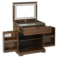 Versatile 3-in-1 Flip Top Makeup Vanity Cabinet with LED Lighted Mirror, Rustic Dressing Table for Bedroom, 26.5'' L x 19.5" W x 29.5" H, Walnut(m-14)