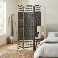 HOMCOM 3 Panel Folding Room Divider Portable Privacy Screen Wave Fiber Room Partition for Home Office Dark Gray(m-9)