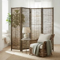HOMCOM Hand Woven Room Divider, 4 Panel Folding Privacy Screen, Indoor Reed Partition Wall, 63"x67"x0.75", Brown(m-10)