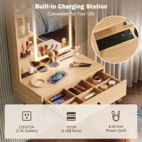 Modern Floating Makeup Vanity with Arched Mirror, Outlet and 3-Color Lights, Versatile Wall Vanity for Bedrooms, 23'' L x 15.5" W x 48" H, Natural(m-6)
