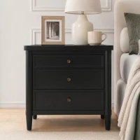 Modern Nightstand with 3 Drawers and Brass Handles, Chic Storage Cabinet with Solid Wood Frame, 23.5'' L x 15.5" W x 24.5" H, Black(m-1)