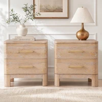 Modern Nightstand with 2 Drawers, Rounded Corners and Gold Handles, Versatile Storage Cabinet for Bedroom, 23.5'' L x 15.5" W x 22.5" H, Natural(m-1)
