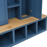 Rustic 4-in-1 Hall Tree Coat Rack with 4 Cabinets and 6 Sturdy Hooks, Shoe Storage Bench Unit for Mudroom, 63'' L x 15.5'' W x 76.5'' H, Blue(m-11)