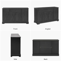 Farmhouse Buffet Cabinet with Metal Hardware and Wood Grain, Sturdy Sideboard for Kitchen and Dining Room, 55'' L x 15.5" W x 32" H, Ash Black(m-8)