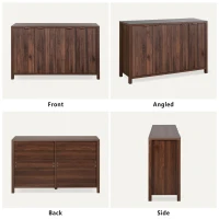 Elegant Fluted Buffet Cabinet with Sculpted Doors, Farmhouse Storage Sideboard for Kitchen Dining Living Room, 55" L × 15.5" W × 33" H, Brown(m-9)