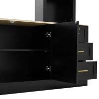 Rustic Farmhouse Entertainment Centre with 6 Storage Drawers, Modern TV Wall Unit with Adjustable Shelves, 98.5'' L x 15.5'' W x 79.5'' H, Black(m-10)