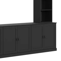 Mid-Century Entertainment Centre with 7 Adjustable Shelves, 4-Piece TV Wall Unit Console with 6 Cable Holes, 95.5'' L x 15.5'' W x 76.5'' H, Black(m-10)