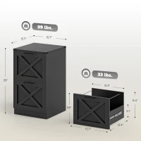 HOMCOM Vertical Storage Drawers Farmhouse X Pattern Printer Stand Fits Letter Files 2 Drawers Black(m-3)