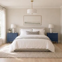 Modern Farmhouse Nightstand with 3 Storage Drawers, Wooden Bedside End Table with Tapered Legs, 23.5'' L x 15.5'' W x 24.5'' H, Blue(m-5)