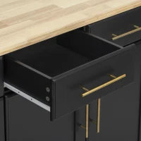 Vintage Kitchen Island with Trash Storage and Organizers, Versatile Rolling Cart with Power Outlet and Spice Rack, 59'' L x 29.5" W x 35.5" H, Black(m-10)