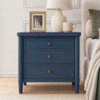 Modern Farmhouse Nightstand with 3 Storage Drawers, Wooden Bedside End Table with Tapered Legs, 23.5'' L x 15.5'' W x 24.5'' H, Blue(m-1)