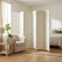 HOMCOM Room Divider, 6 Panel Folding Privacy Screen, 6FT Tall Portable Weave Partition Wall Divider for Bedroom, White(m-2)