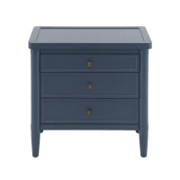 Modern Farmhouse Nightstand Set of 2 with 3 Storage Drawers, Wooden Bedside End Tables with Tapered Legs, 23.5'' L x 15.5'' W x 24.5'' H, Blue(m-2)
