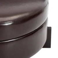 Stylish Round Storage Ottoman with Leather Upholstery, Versatile Coffee Table for Living Room and Bedroom, 32'' L x 32" W x 17.5" H, Dark Brown(m-5)