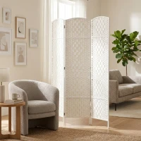 HOMCOM Room Divider, 3 Panel Folding Privacy Screen, 6FT Tall Portable Weave Partition Wall Divider for Bedroom, White(m-2)