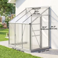 Outsunny Aluminum Lean-to Greenhouse Polycarbonate Walk-in Greenhouse with Rain Gutter and Sliding Door, 6' x 4', Clear(m-3)
