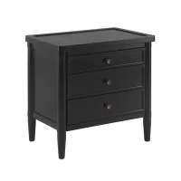 Modern Nightstand with 3 Drawers and Brass Handles, Chic Storage Cabinet with Solid Wood Frame, 23.5'' L x 15.5" W x 24.5" H, Black(m-10)