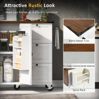 Farmhouse Kitchen Island with Power Outlet and Drop Leaf, Versatile Rolling Cart with Spice Rack and Storage, 54.5'' L x 28.5" W x 36.5" H, White(m-5)
