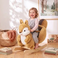 Qaba Rocking Horse for Toddlers 1-3 Years, Squirrel Baby Rocking Horse with Animal Sound, Safety Belt, Brown(m-1)