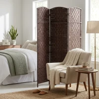 HOMCOM Room Divider 3 Panel, 6FT Tall Folding Privacy Screen, Freestanding Hand-Woven Partition for Room Separation with 360° Hinges, Paper Rope Diamond Weave, Brown(m-2)