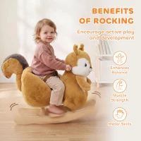 Qaba Rocking Horse for Toddlers 1-3 Years, Squirrel Baby Rocking Horse with Animal Sound, Safety Belt, Brown(m-5)