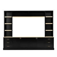 Rustic Farmhouse Entertainment Centre with 6 Storage Drawers, Modern TV Wall Unit with Adjustable Shelves, 98.5'' L x 15.5'' W x 79.5'' H, Black(m-2)