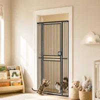 PawHut 71" Extra Tall Cat Gate,  29"-39" Wide Pet Gate with No Drilling, Narrow Spacing, Pull-Ring Latch, 2 Extension Kits(m-1)
