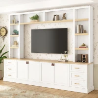 Rustic Farmhouse Entertainment Centre with 6 Storage Drawers, Modern TV Wall Unit with Adjustable Shelves, 98.5'' L x 15.5'' W x 79.5'' H, White(m-1)