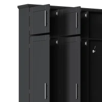 Rustic Farmhouse Hall Tree with 8 Storage Doors, Heavy-Duty Shoe Storage Bench Unit with 4 Bottom Compartments, 59'' L x 15.5'' W x 75'' H, Black(m-9)