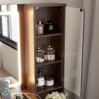 Elegant Fluted Dressing Vanity Desk with 3-Colour LED Mirror, Modern Makeup Table Unit with 10 Drawers, 43.5'' L x 15.5'' W x 54.5'' H, Brown(m-9)