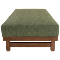 Sleek Large Ottoman with Faux Leather and Walnut Legs, Versatile Coffee Table for Living Room and Bedroom, 48" L × 27.5" W × 15.5" H, Green(m-8)