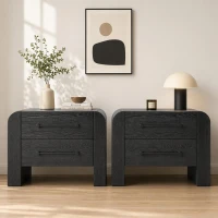 Minimalist Modern Nightstand Set of 2 with Black Metal Handles, Wooden Bedside Storage Tables for Bedroom, 28.5'' L x 15.5'' W x 23.5'' H, Black(m-4)